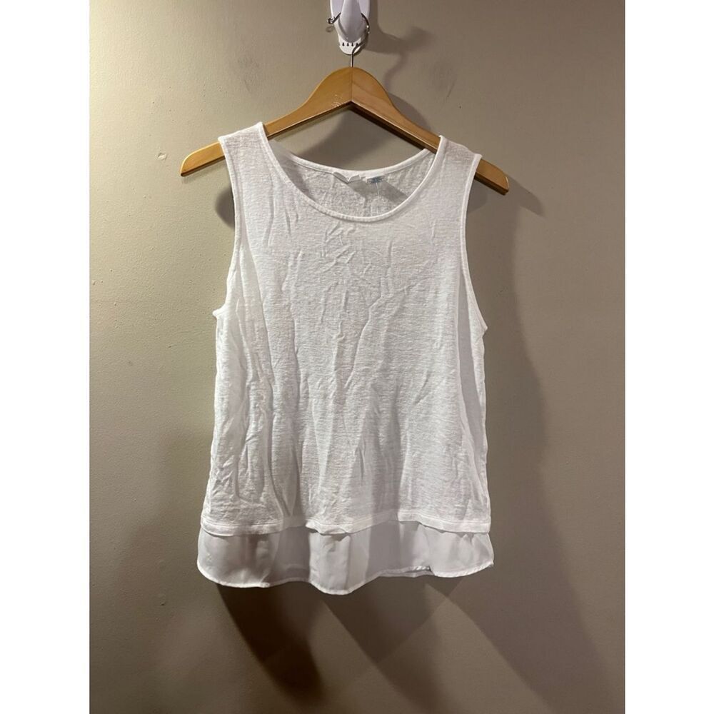 Sigrid Olsen Linen Blend Tank with Layered Chiffon Hem